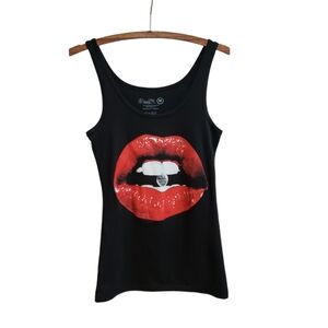 Fly Supply Tank Top Womens Size M Black Red Lips Cotton Sexy